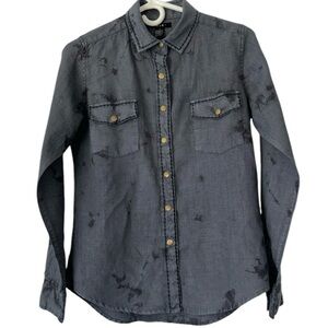 Ksubi 100% Linen Long Sleeve Snap Button Front Shirt Top Size Small